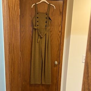 Yellow Plaid Jumpsuit with Button Details